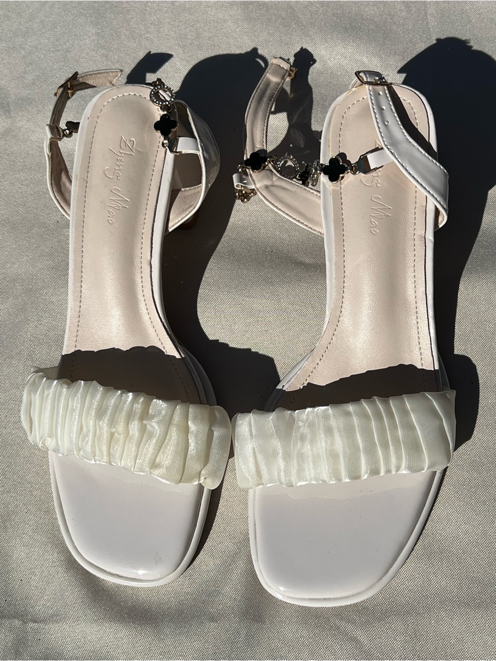 Women's White Ruched Strap Sandals
